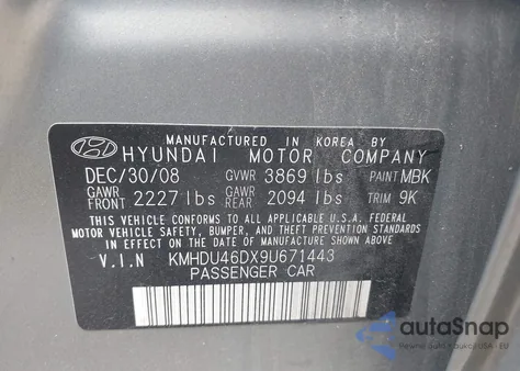 2009 Hyundai Elantra Gls from USA, damaged, VIN KMHDU46DX9U671443